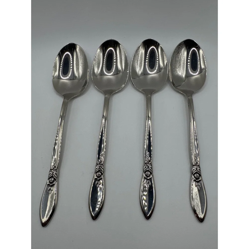 Oneida Community Stainless Spring Rose Teaspoons Set of 4 Glossy Floral 6in